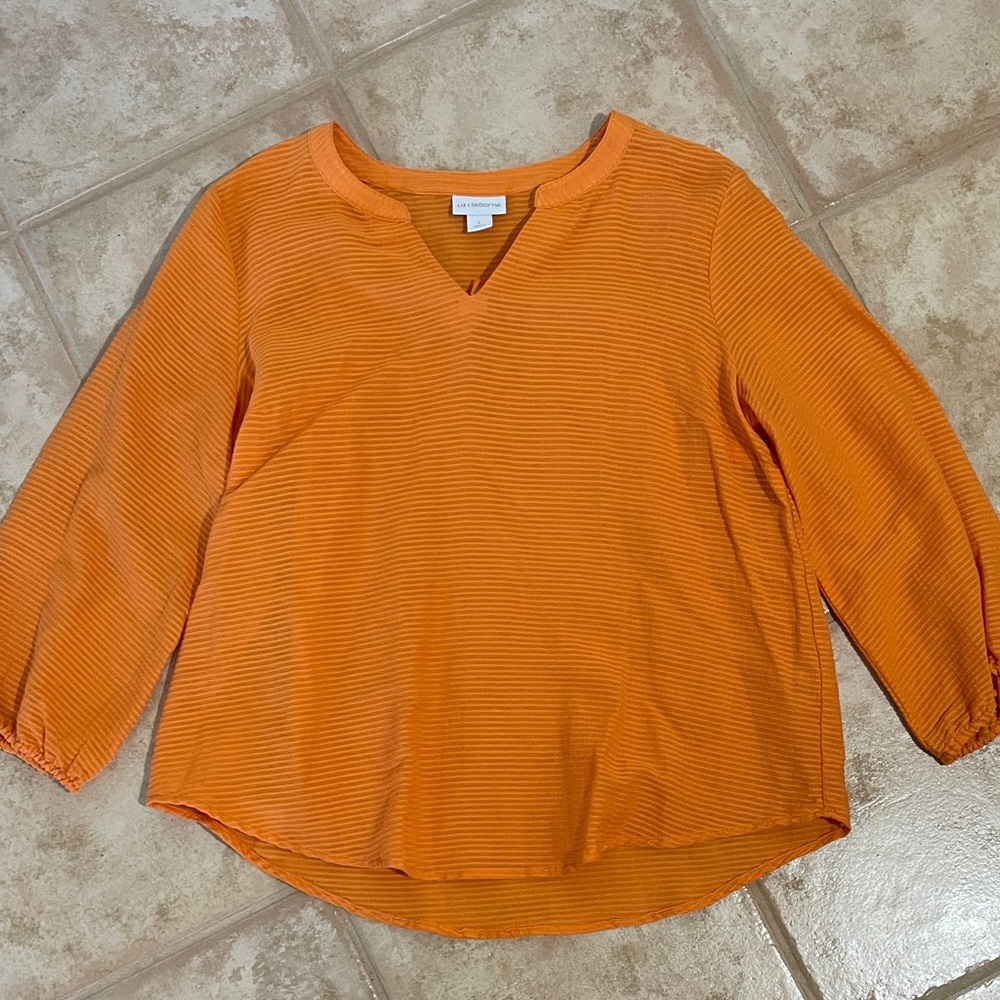 Liz Claiborne Orange Textured V-Neck Blouse